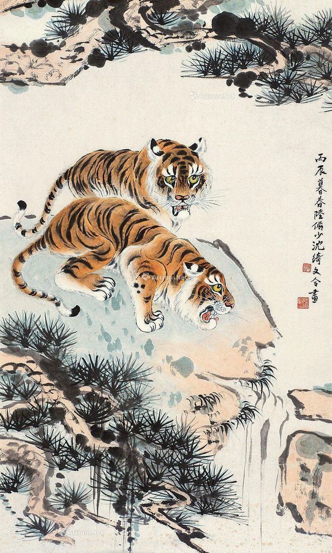 圖：陸儼少、沈綺文合畫《雙虎圖》