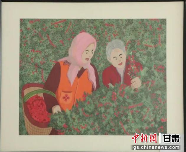 靖遠(yuǎn)縣枸杞種植業(yè)帶動(dòng)10多萬農(nóng)民脫貧致富。刺繡 王明風(fēng) 繡稿 胡靜