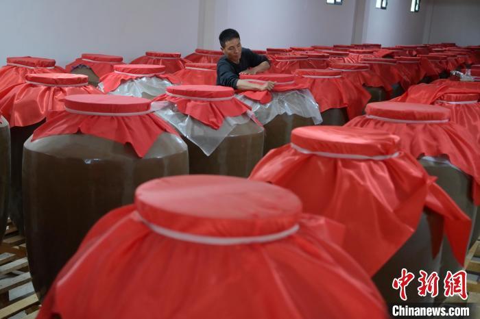 圖為5月10日，工作人員在儲酒庫檢查酒缸密封性。九美旦增　攝